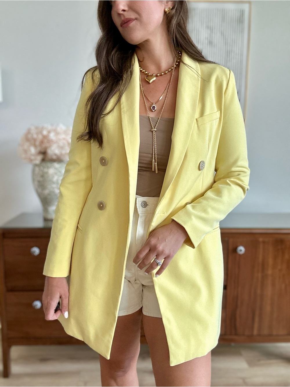 stradivarius Lemon Yellow Double-Breasted Blazer size medium